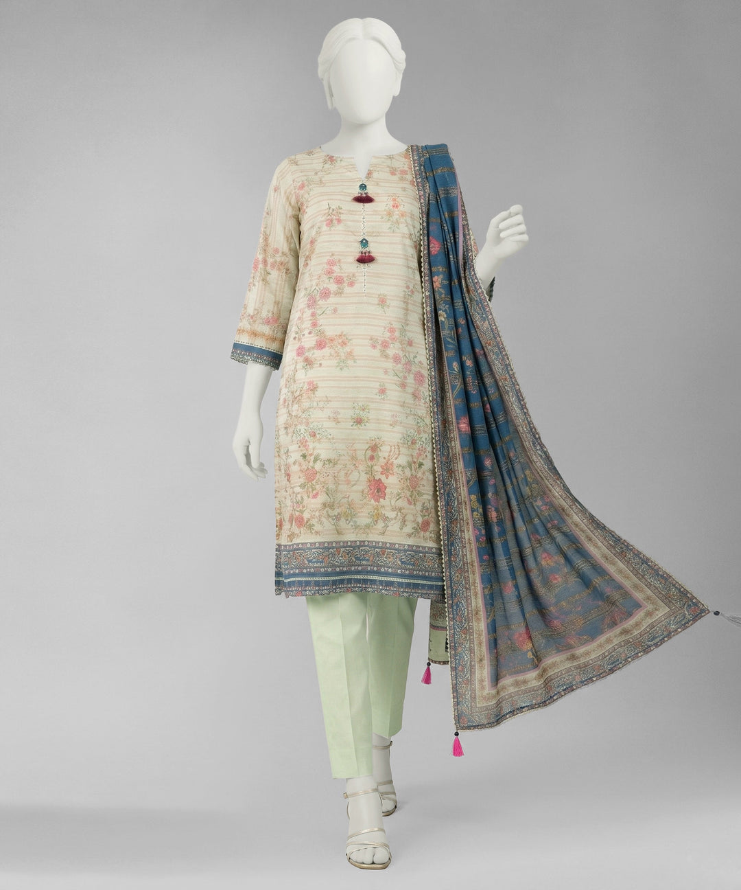 Jacquard Green Unstitched Suit - J. Junaid Jamshed