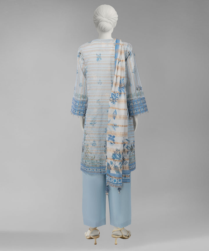 Jacquard Sky Blue Unstitched Suit - J. Junaid Jamshed