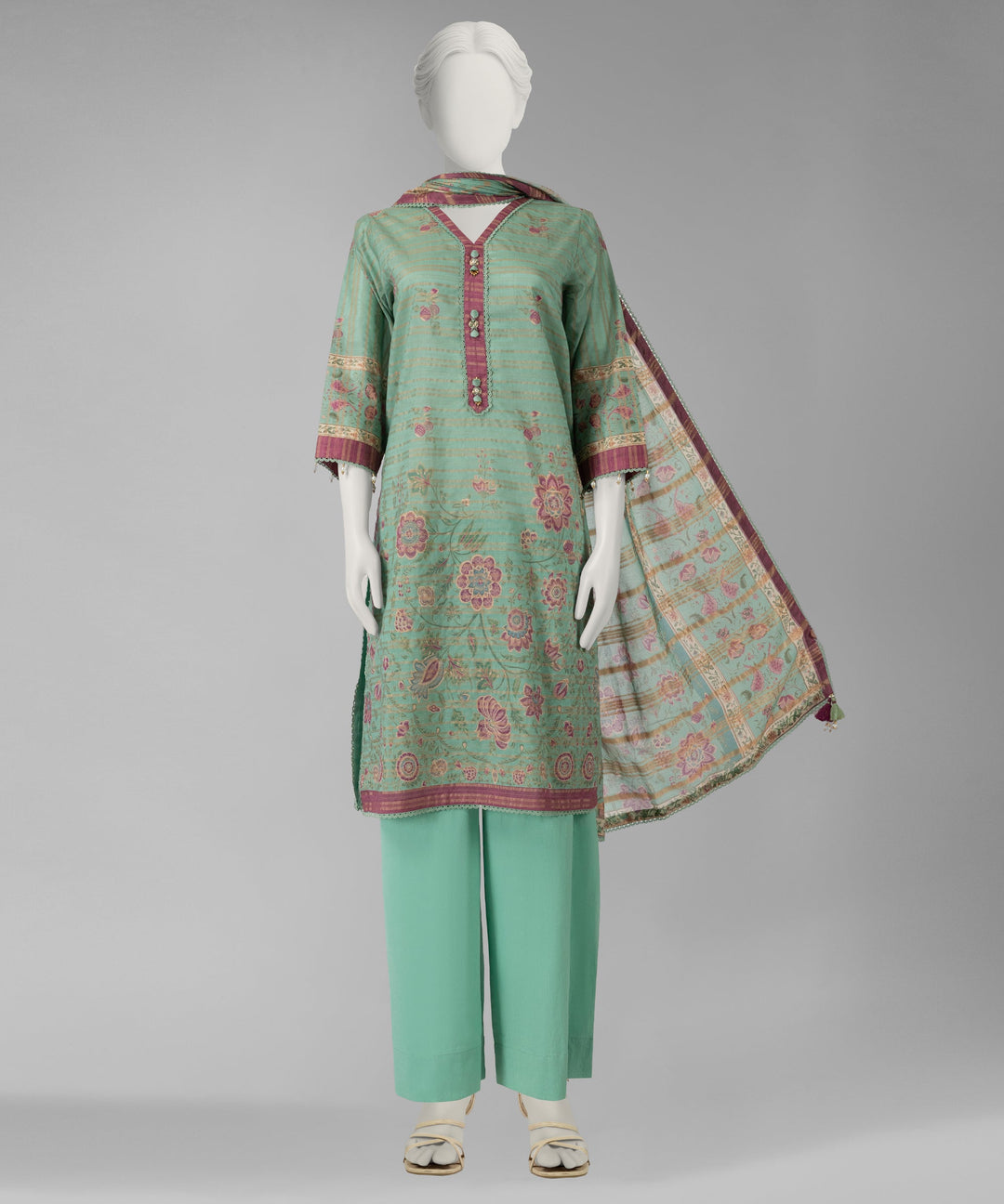 Jacquard Green Unstitched Suit - J. Junaid Jamshed