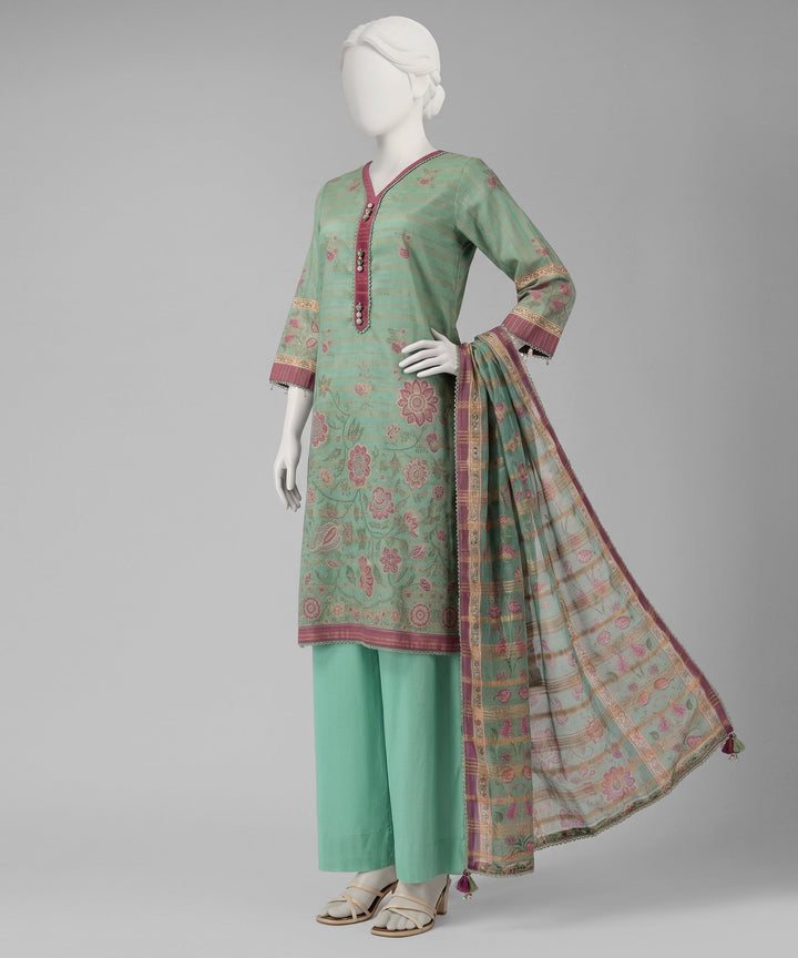 Jacquard Green Unstitched Suit - J. Junaid Jamshed