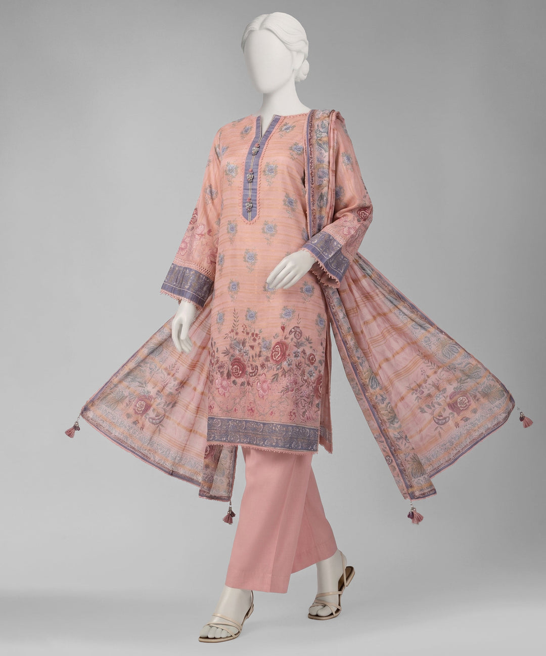 Jacquard Pink Unstitched Suit - J. Junaid Jamshed