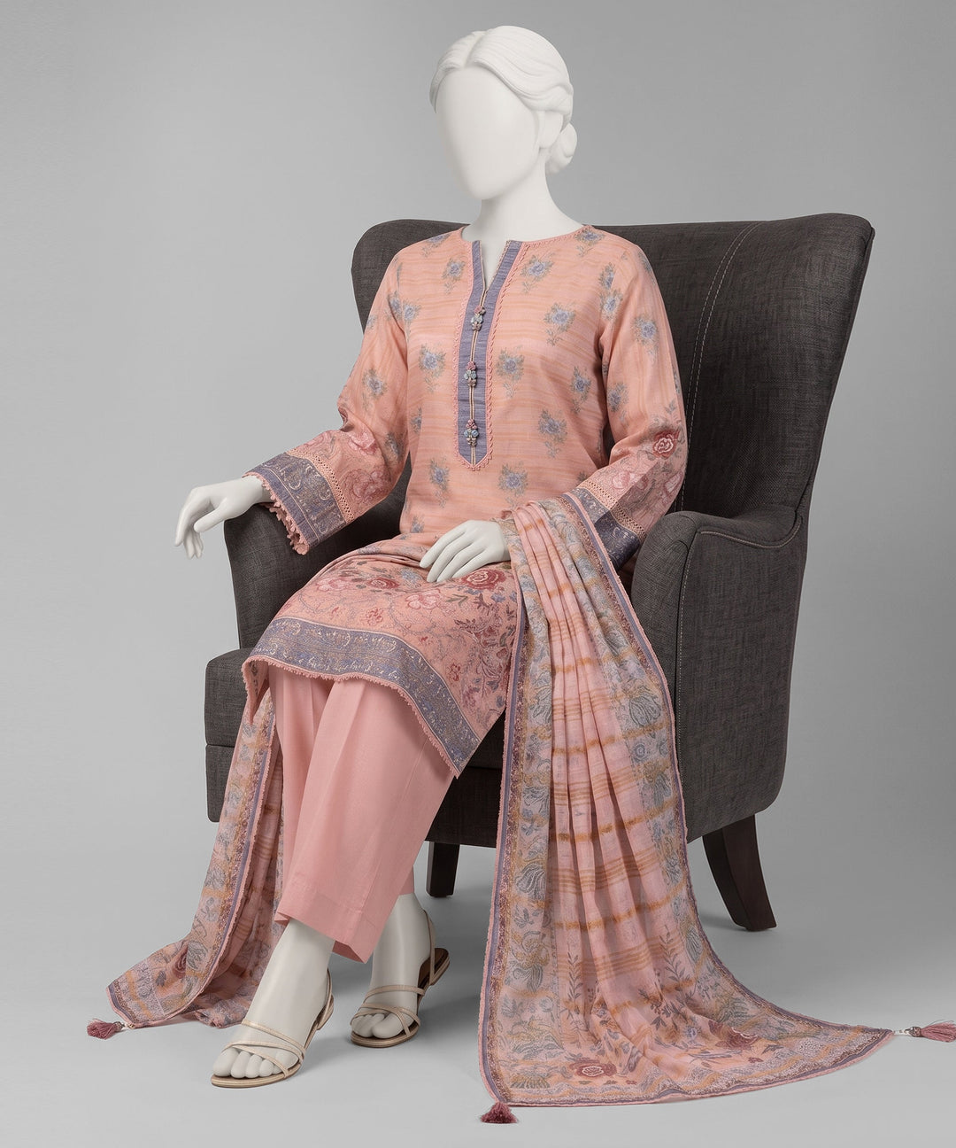 Jacquard Pink Unstitched Suit - J. Junaid Jamshed