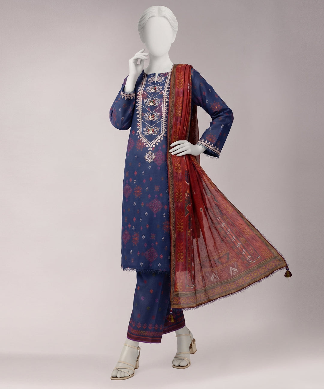 Lawn Multicolor Unstitched Suit - J. Junaid Jamshed