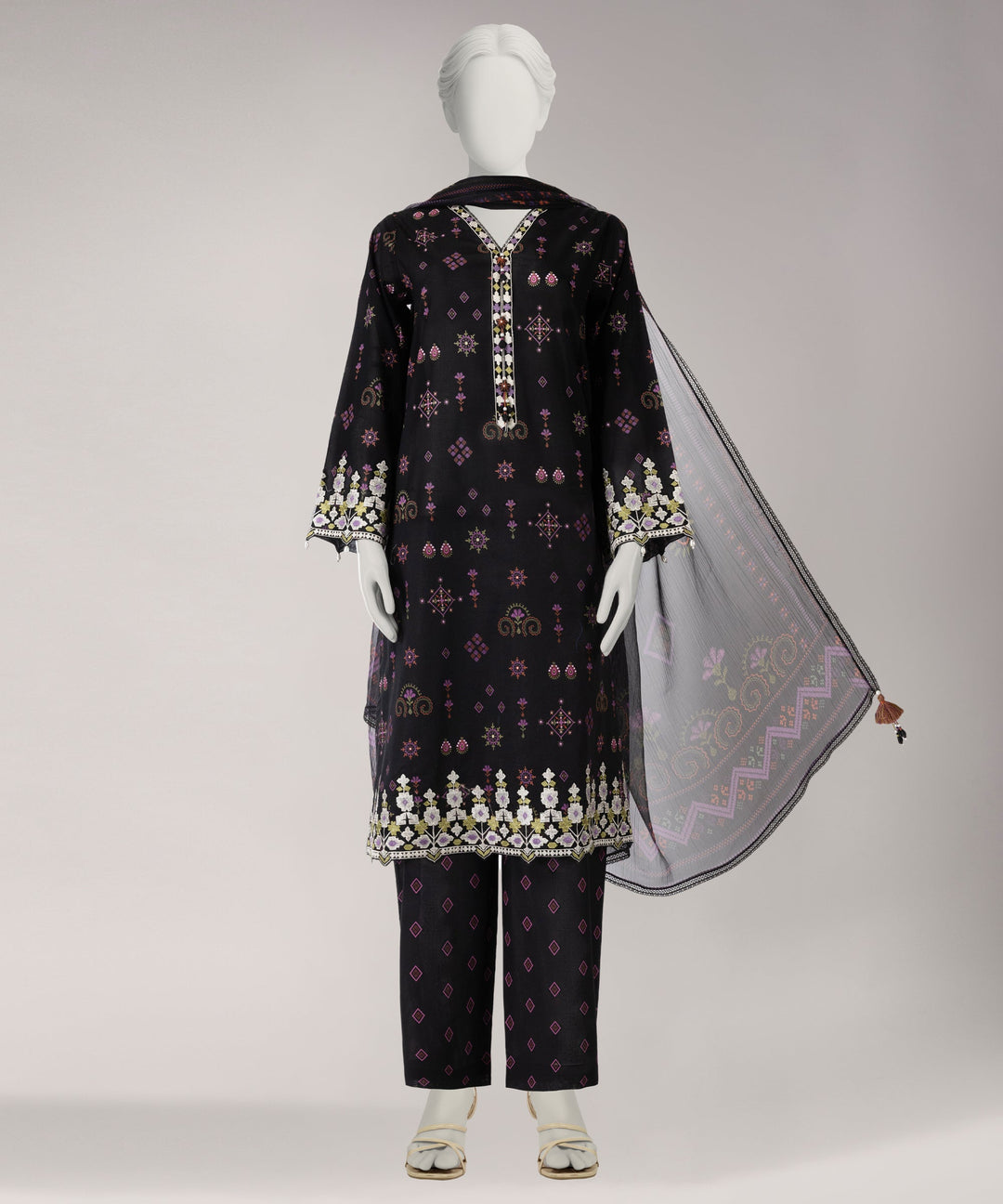 Lawn Multicolor Unstitched Suit - J. Junaid Jamshed