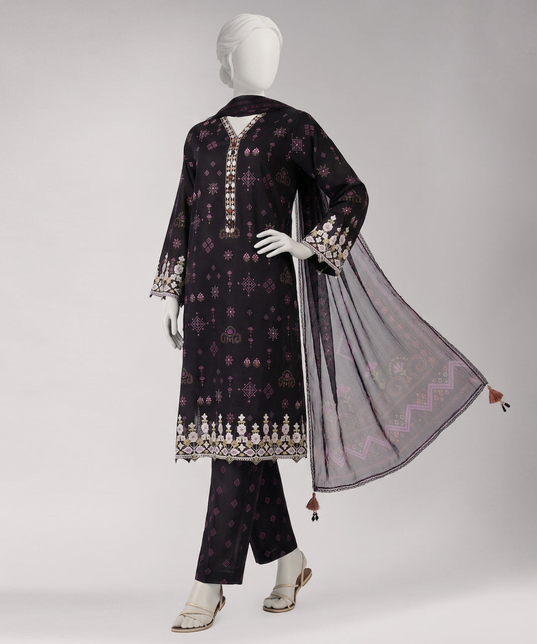 Lawn Multicolor Unstitched Suit - J. Junaid Jamshed