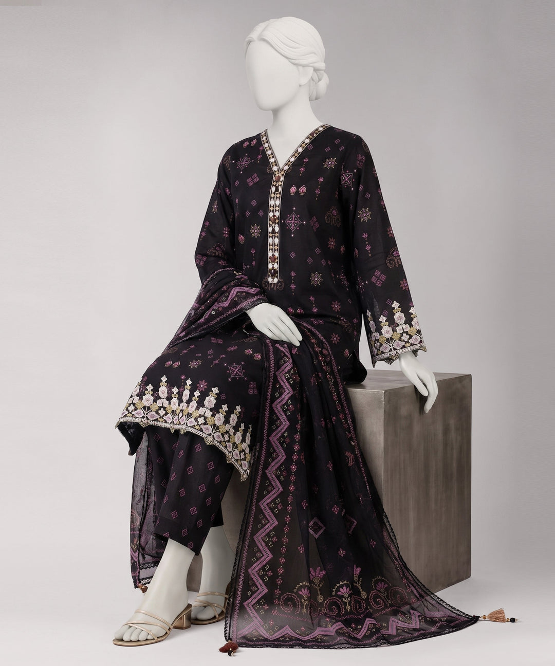 Lawn Multicolor Unstitched Suit - J. Junaid Jamshed