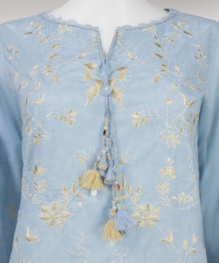 Lawn Blue Unstitched Suit - J. Junaid Jamshed