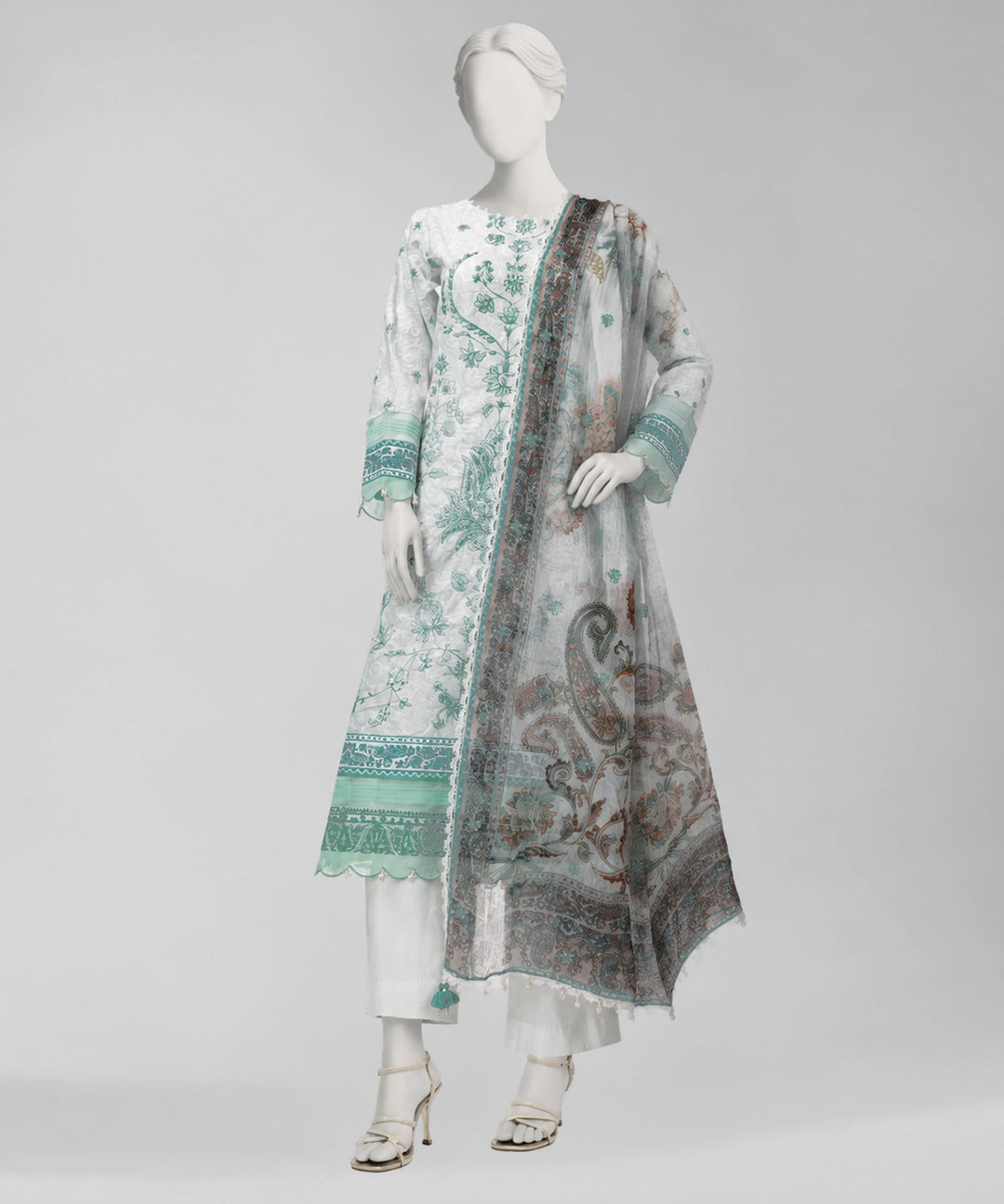Lawn Grey Unstitched Suit - J. Junaid Jamshed