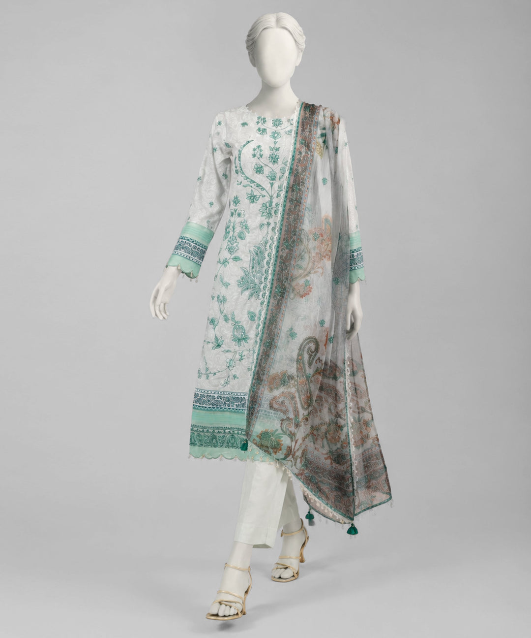 Lawn Grey Unstitched Suit - J. Junaid Jamshed