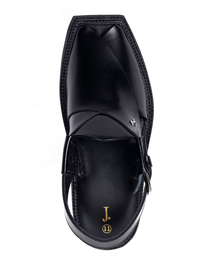 Plain Black Peshawari Chappal - J. Junaid Jamshed