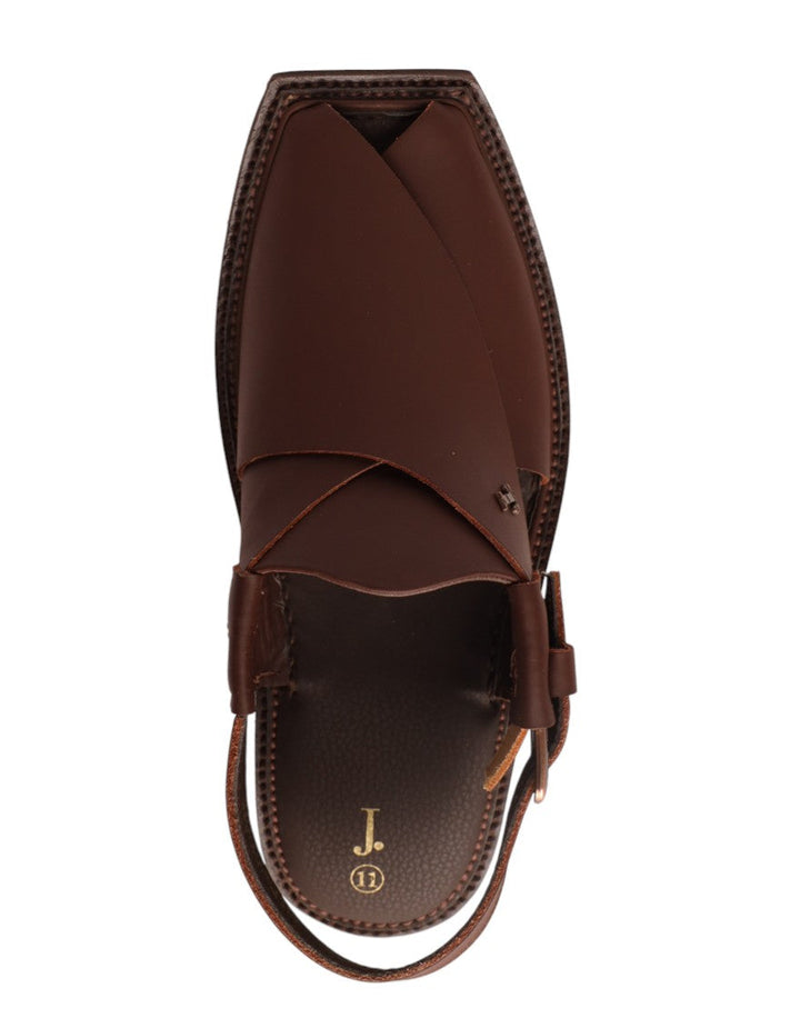 Plain Dark Brown Peshawari Chappal - J. Junaid Jamshed
