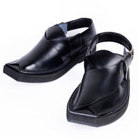 Plain Black Peshawari Chappal - J. Junaid Jamshed