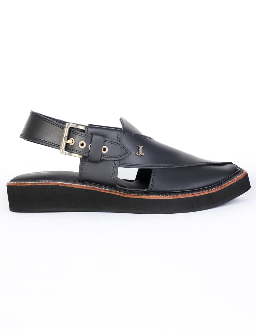 Matt Black Peshawari Chappal - J. Junaid Jamshed