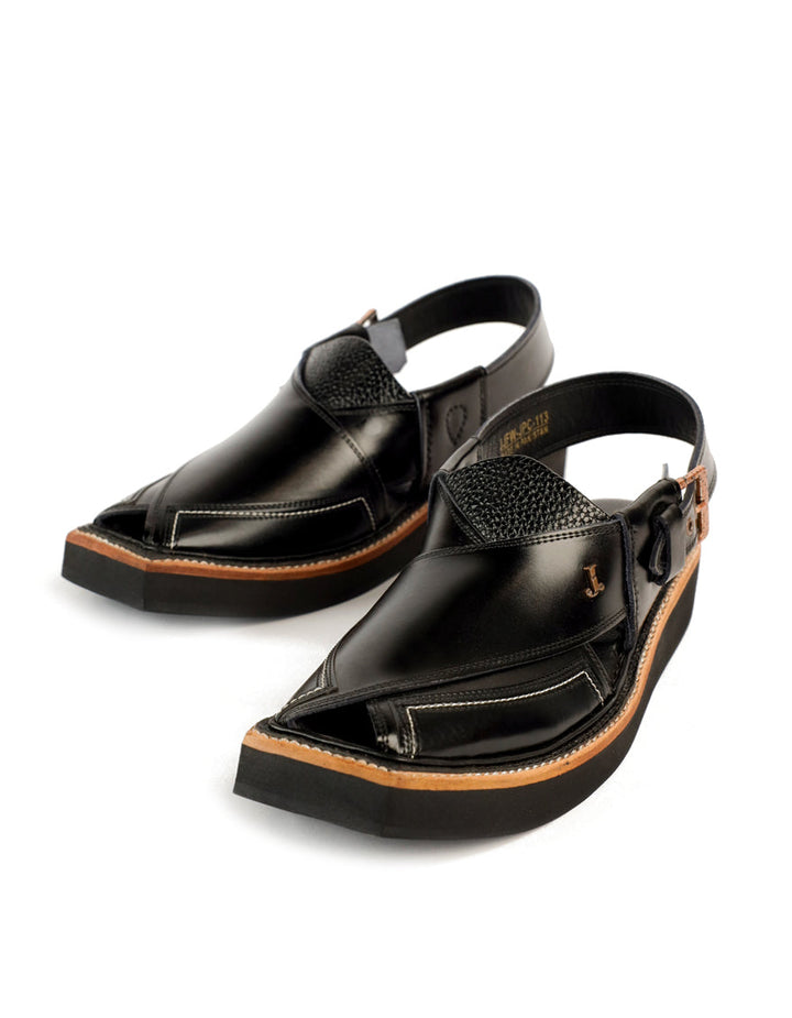 Shiny Black Peshawari Chappal - J. Junaid Jamshed