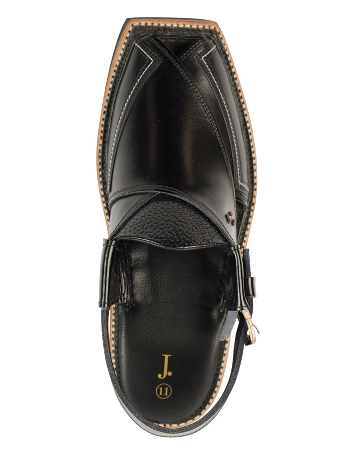 Shiny Black Peshawari Chappal - J. Junaid Jamshed