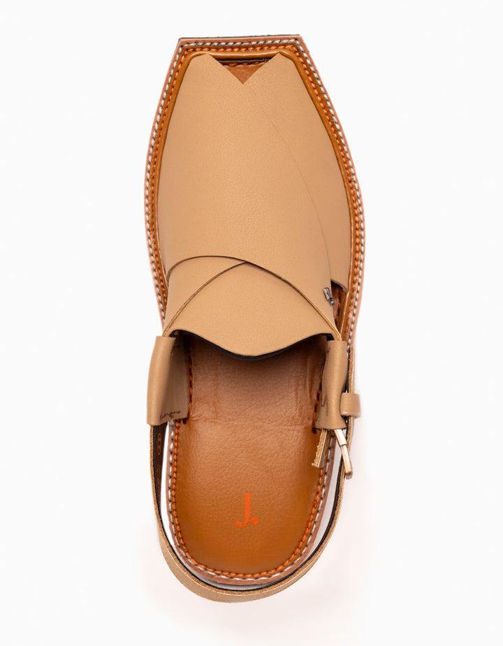 Plain Camel Brown Peshawari Chappal - J. Junaid Jamshed