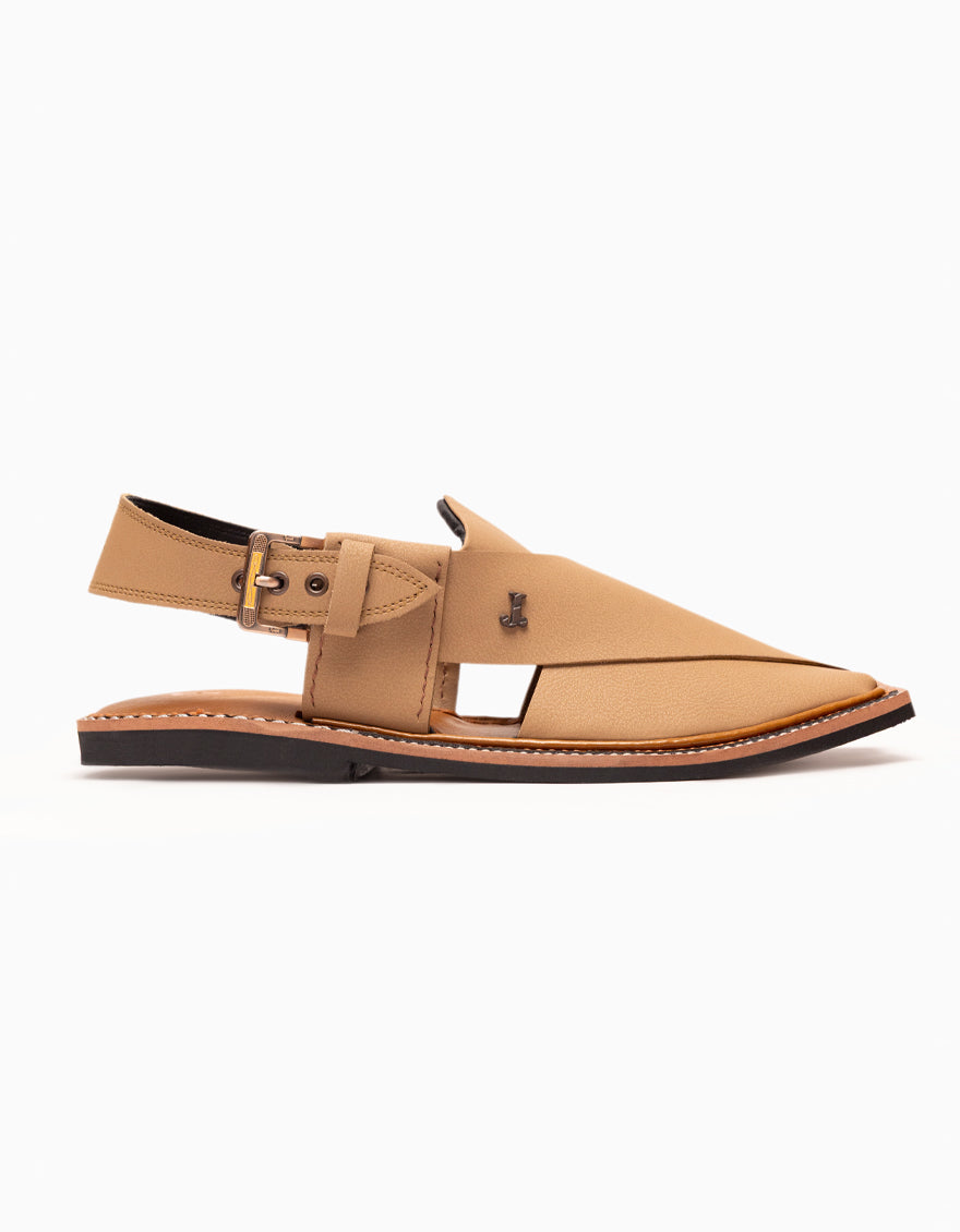 Plain Camel Brown Peshawari Chappal - J. Junaid Jamshed