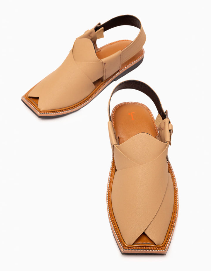 Plain Camel Brown Peshawari Chappal - J. Junaid Jamshed