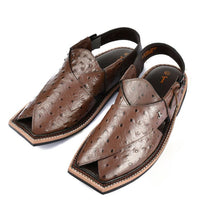Textured Chocolate Brown Peshawari Chappal - J. Junaid Jamshed