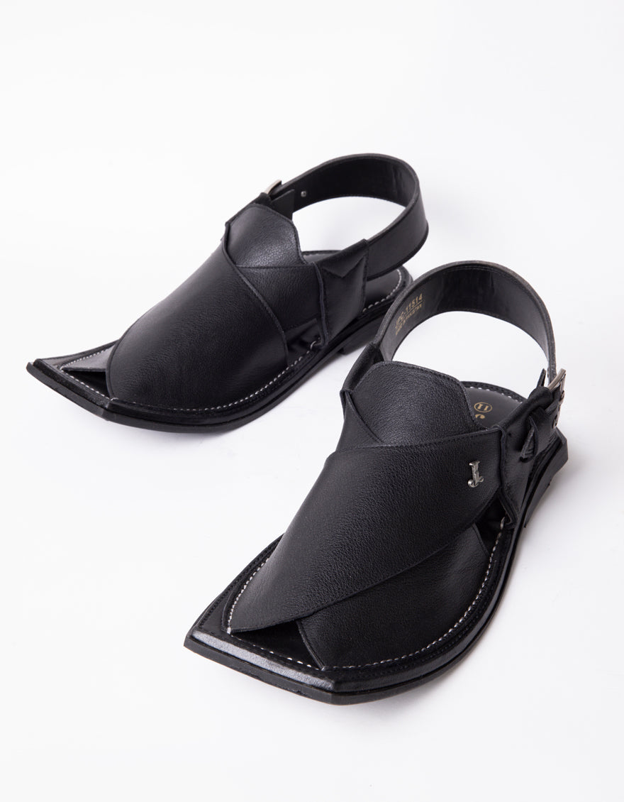 Matt Black Peshawari Chappal - J. Junaid Jamshed
