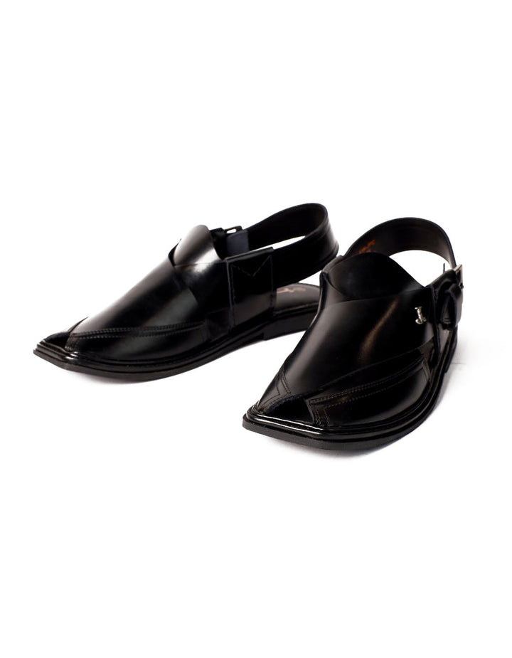 Plain Black Peshawari Chappal - J. Junaid Jamshed