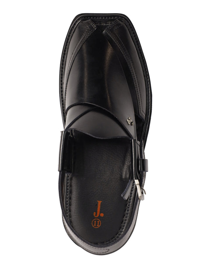 Plain Black Peshawari Chappal - J. Junaid Jamshed