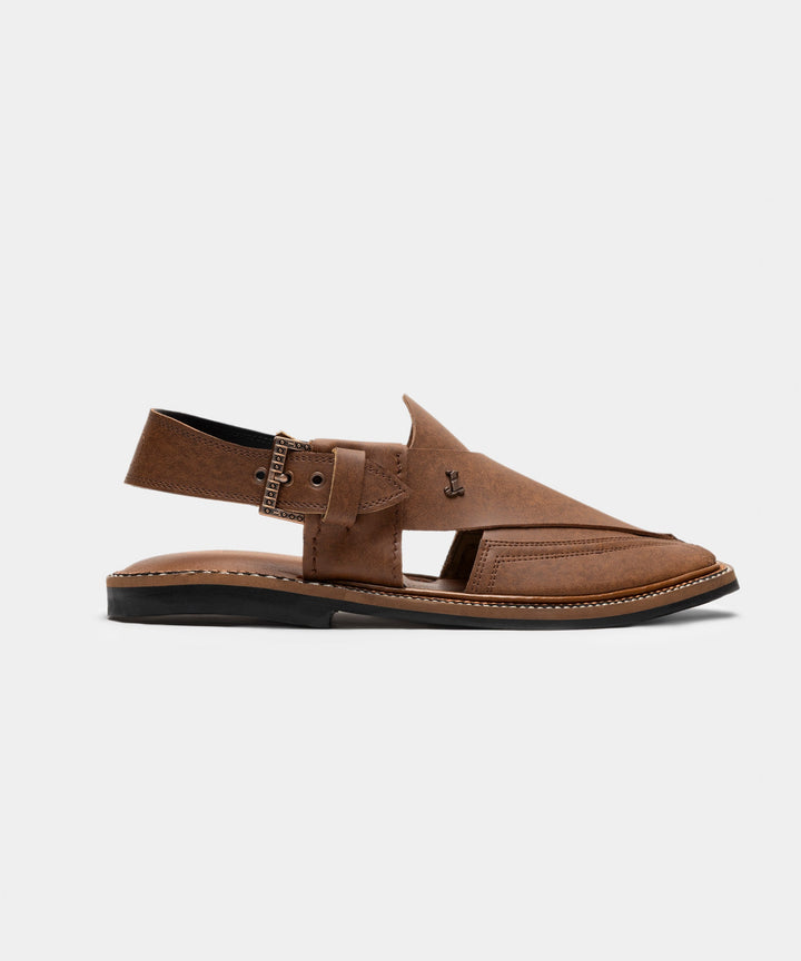 Textured Brown Peshawari Chappal - J. Junaid Jamshed
