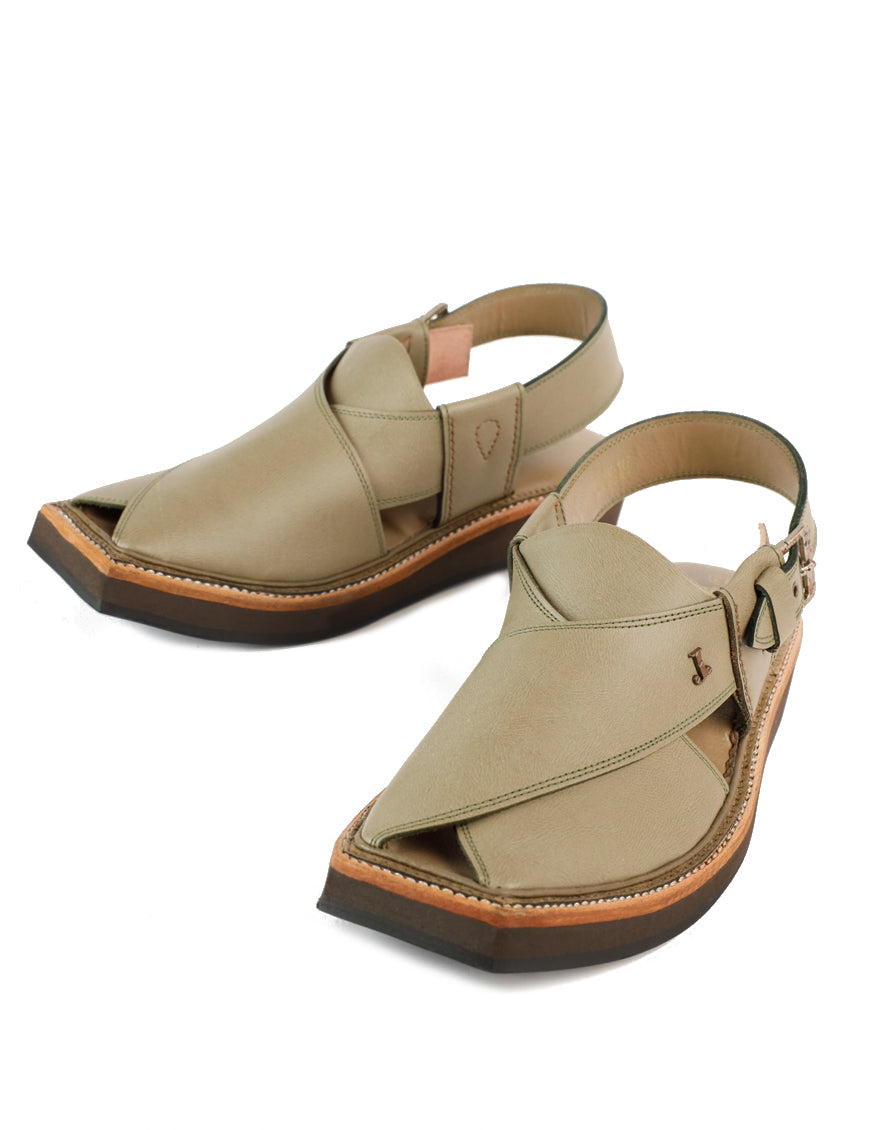 Plain Pistachio Green Peshawari Chappal - J. Junaid Jamshed