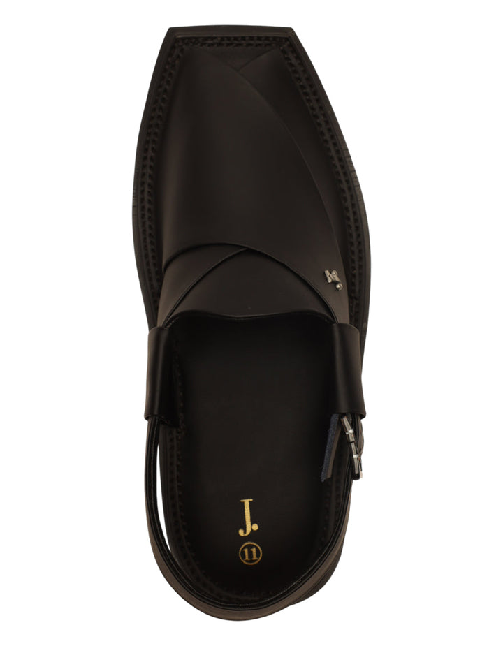 Plain Matt Black Peshawari Chappal - J. Junaid Jamshed