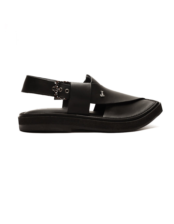 Plain Matt Black Peshawari Chappal - J. Junaid Jamshed