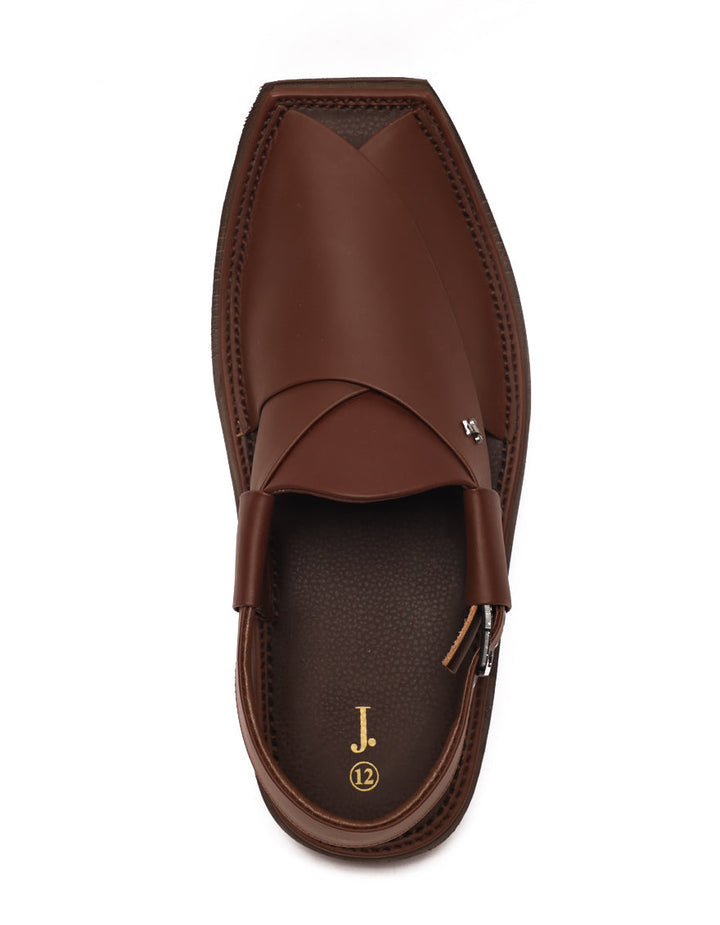 Plain Dark Brown Peshawari Chappal - J. Junaid Jamshed