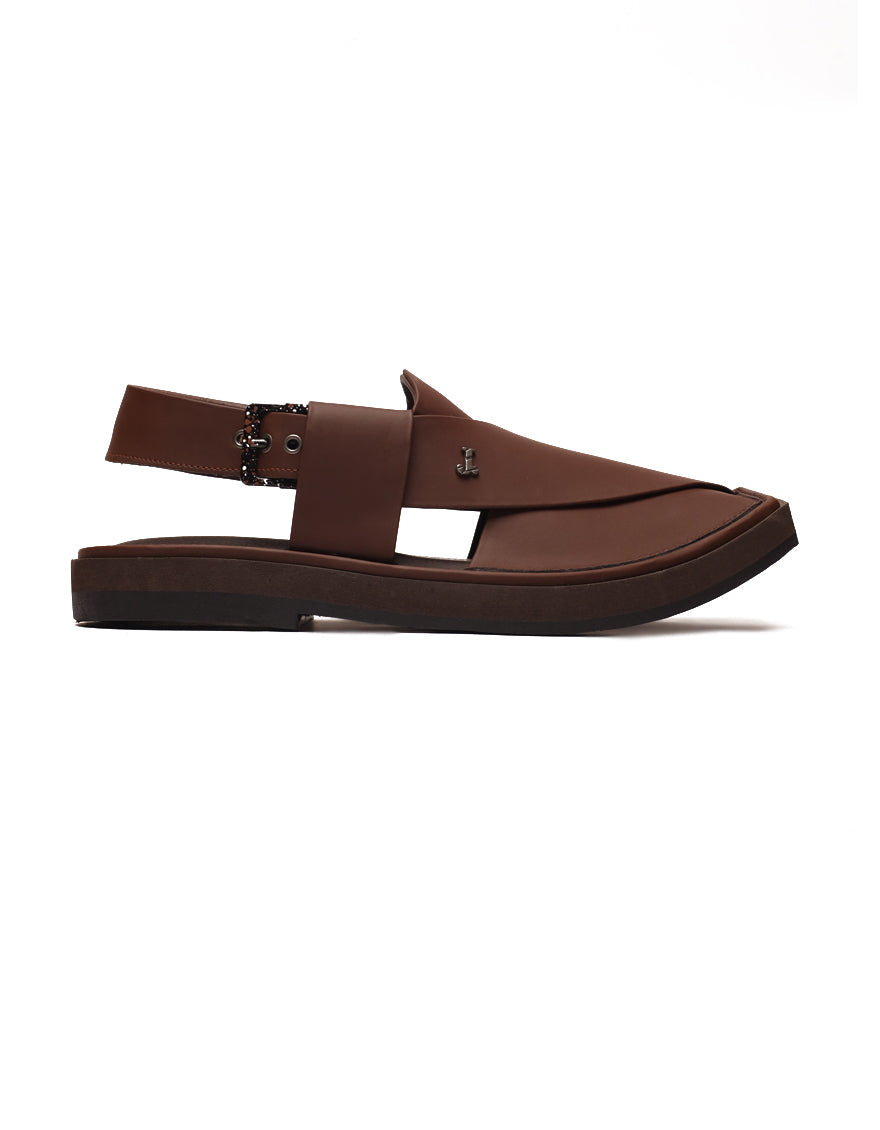 Plain Dark Brown Peshawari Chappal - J. Junaid Jamshed