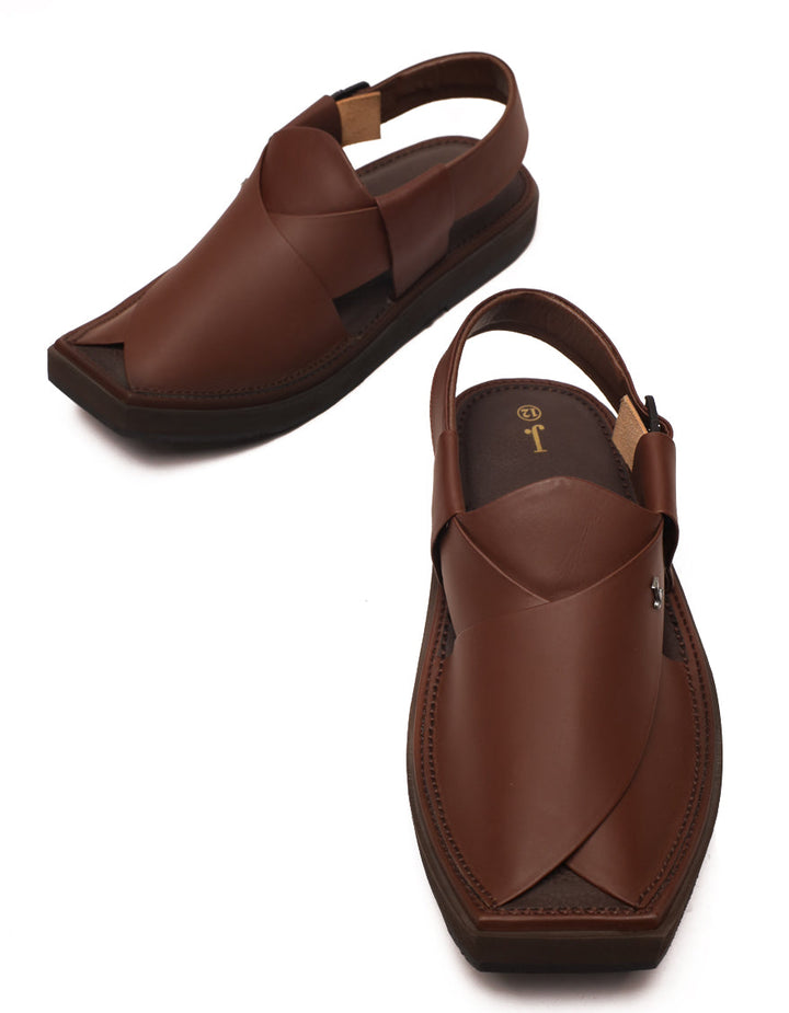 Plain Dark Brown Peshawari Chappal - J. Junaid Jamshed