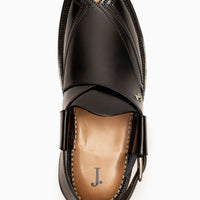 Plain Shiny Black Peshawari Chappal - J. Junaid Jamshed