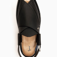 Plain Matt Black Peshawari Chappal - J. Junaid Jamshed