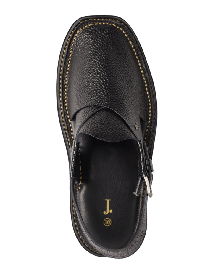Plain Black Peshawari Chappal - J. Junaid Jamshed