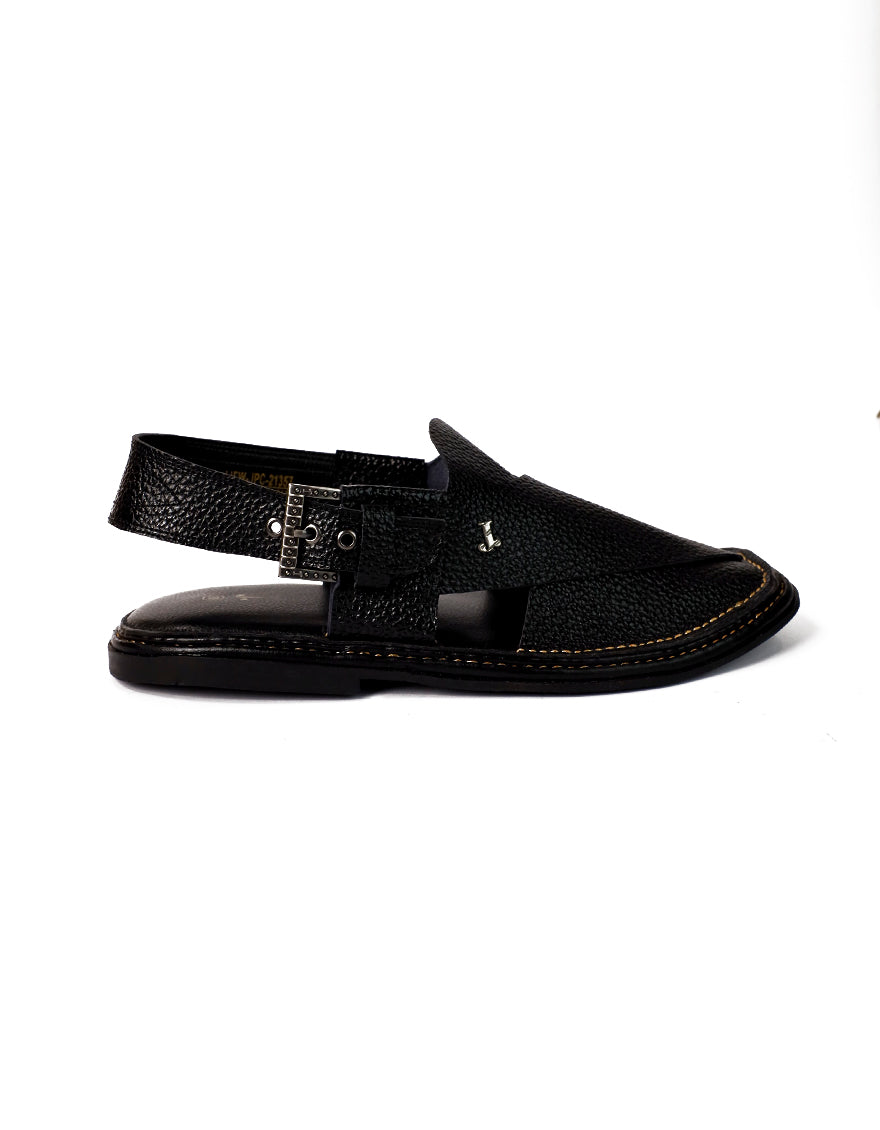 Plain Black Peshawari Chappal - J. Junaid Jamshed