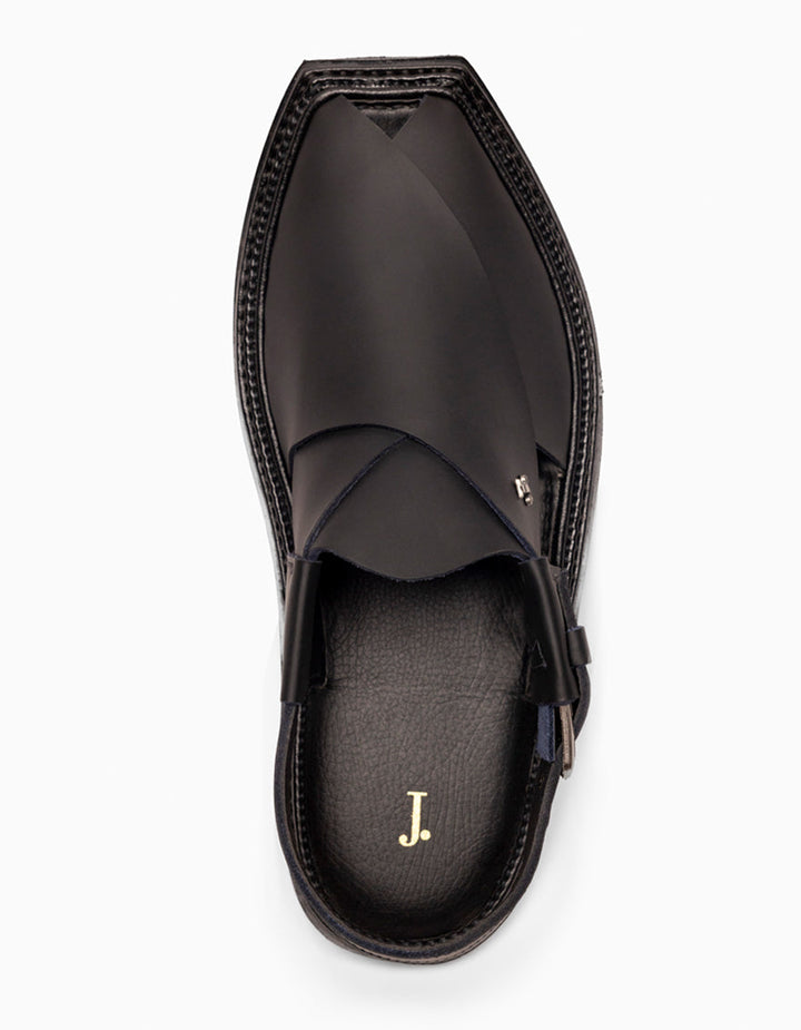 Plain Matt Black Peshawari Chappal - J. Junaid Jamshed