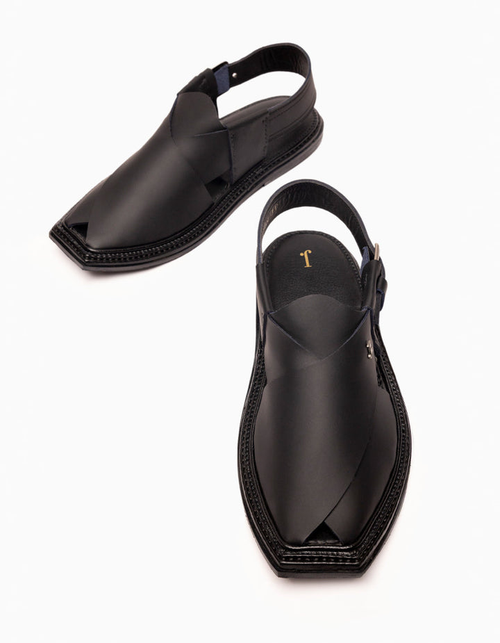Plain Matt Black Peshawari Chappal - J. Junaid Jamshed