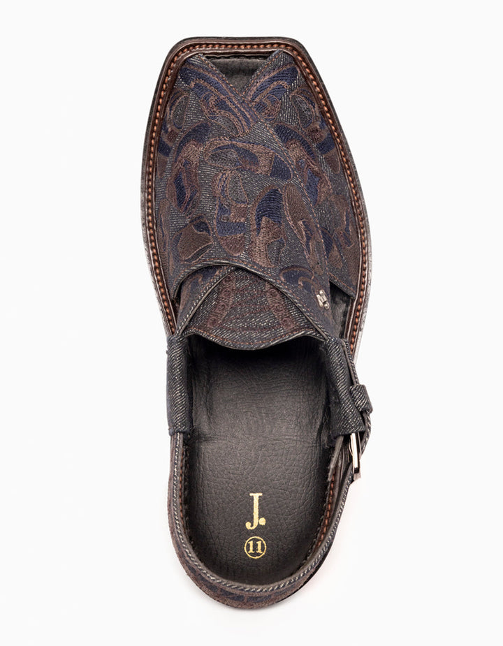 Denim Denim Black Peshawari Chappal - J. Junaid Jamshed