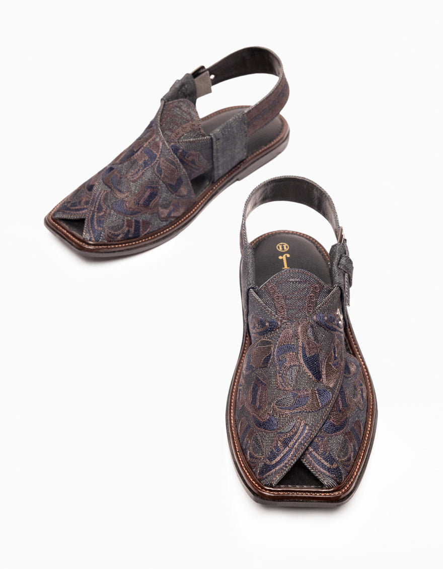 Denim Denim Black Peshawari Chappal - J. Junaid Jamshed