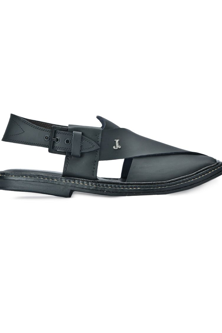 Plain Black Peshawari Chappal - J. Junaid Jamshed