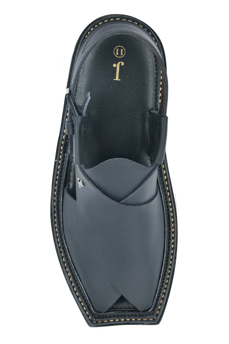 Plain Black Peshawari Chappal - J. Junaid Jamshed