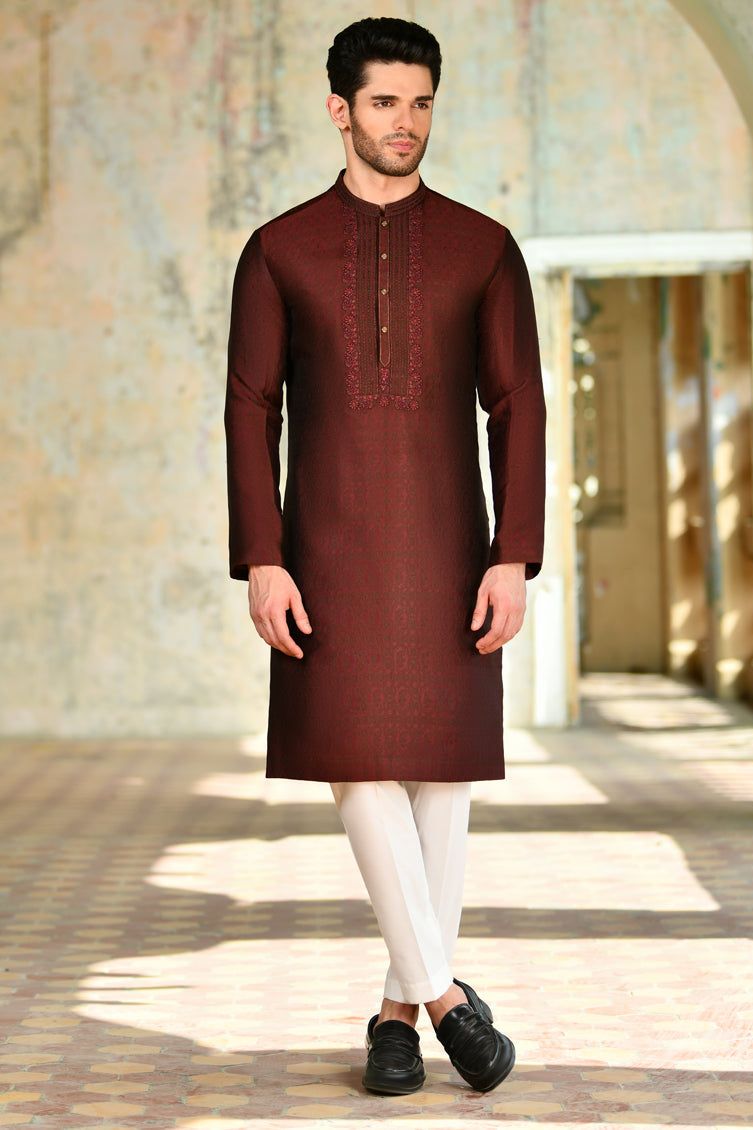 Polyester Red Special Kurta - J. Junaid Jamshed