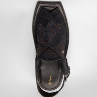 Plain Denim Black Peshawari Chappal - J. Junaid Jamshed