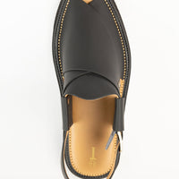 Plain Matt Black Peshawari Chappal - J. Junaid Jamshed