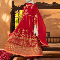 Paper Cotton Red Stitched Suit - J. Junaid Jamshed