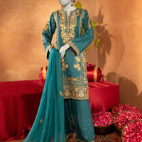 Raw Silk Green Stitched Suit - J. Junaid Jamshed