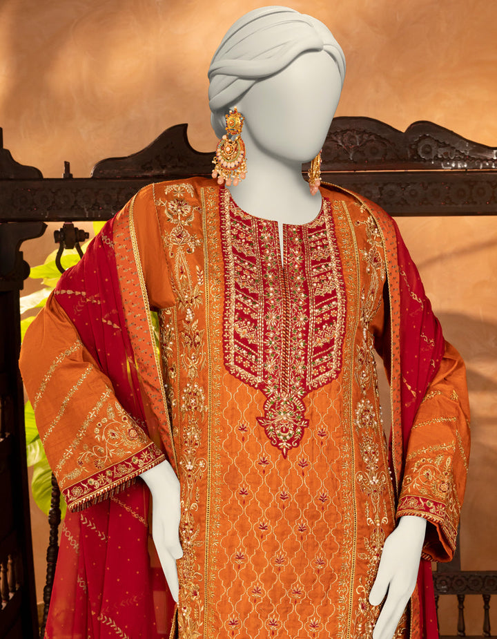Raw Silk Red Stitched Suit - J. Junaid Jamshed