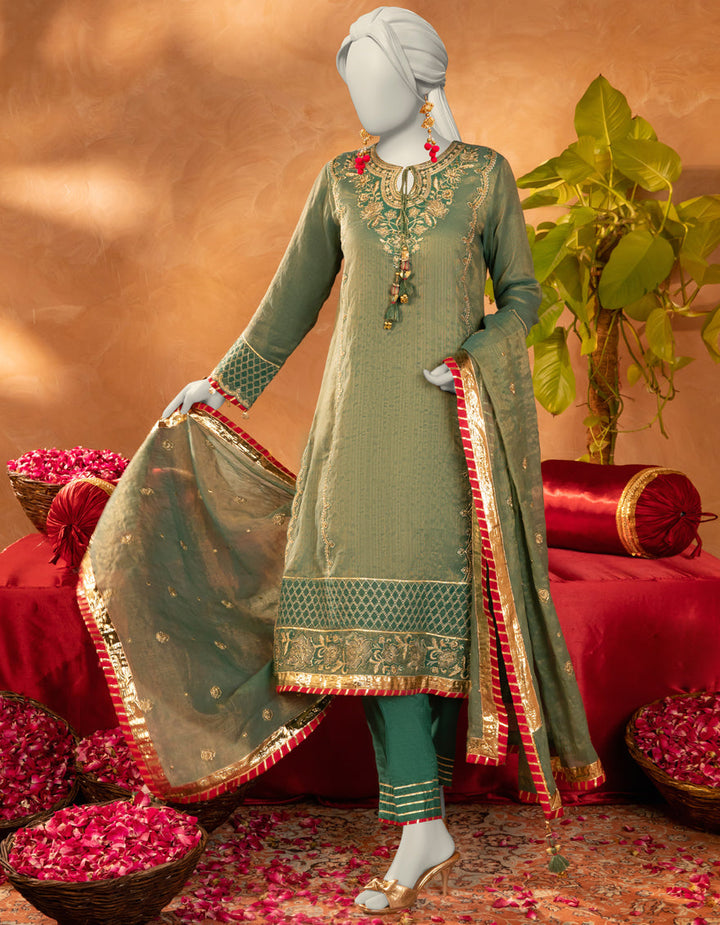 Cotton Green Stitched Suit - J. Junaid Jamshed